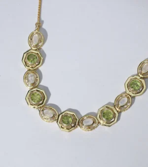 Hex-Oval Halo Necklace In Peridot and Moonstone
