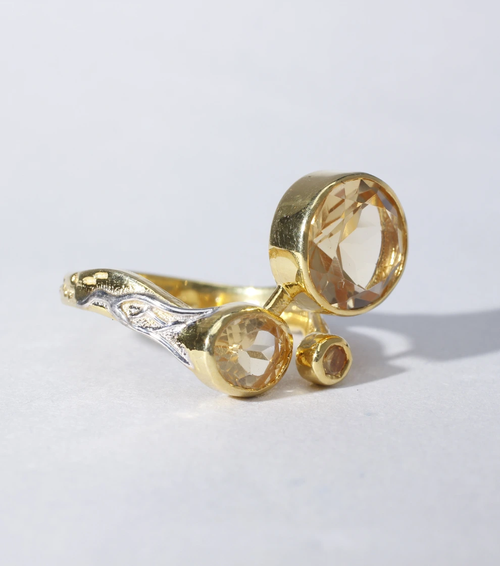 Astral Trinity Ring in Citrine and Sapphire