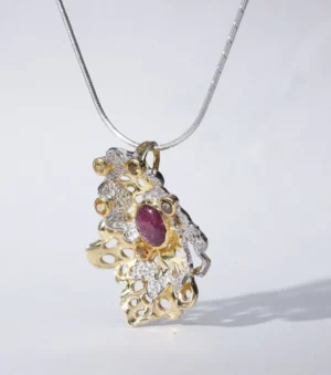 Pansies Flower Pendant in Star Ruby