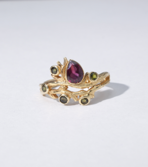 Scarlet Virginia Creeper Ring in Tourmaline