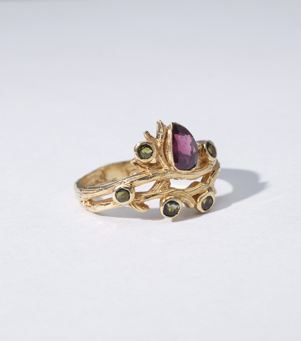 Scarlet Virginia Creeper Ring in Tourmaline