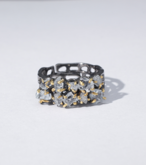 Rocks and Bricks Ring in Raw Diamonds or Aquamarine