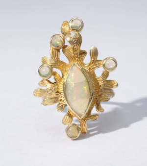 Golden Coral Reef Ring in Ethiopian Opal