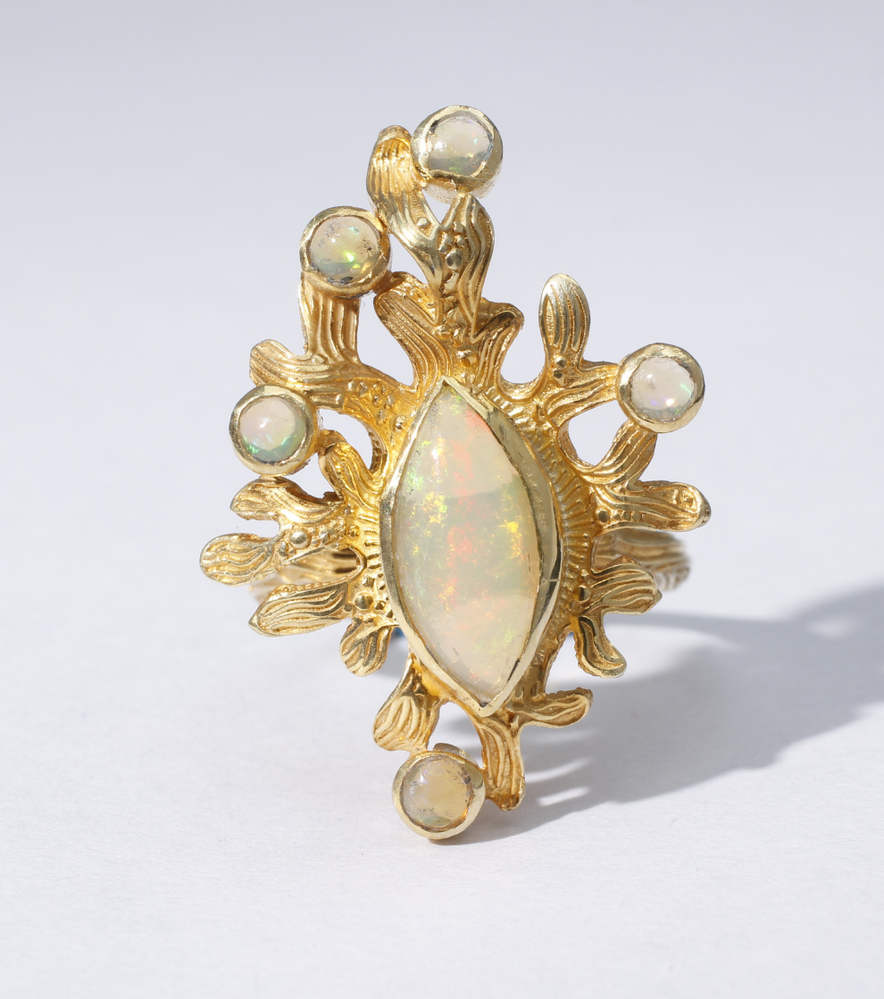 Golden Coral Reef Ring in Ethiopian Opal