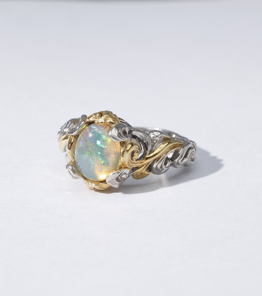 Gilded Waves Ring in Ethiopian Opal
