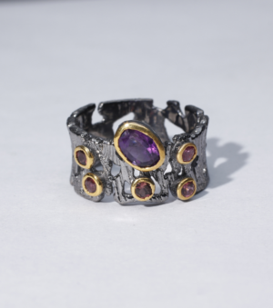 Concretized Ring in Mauve Garnet, Amethyst