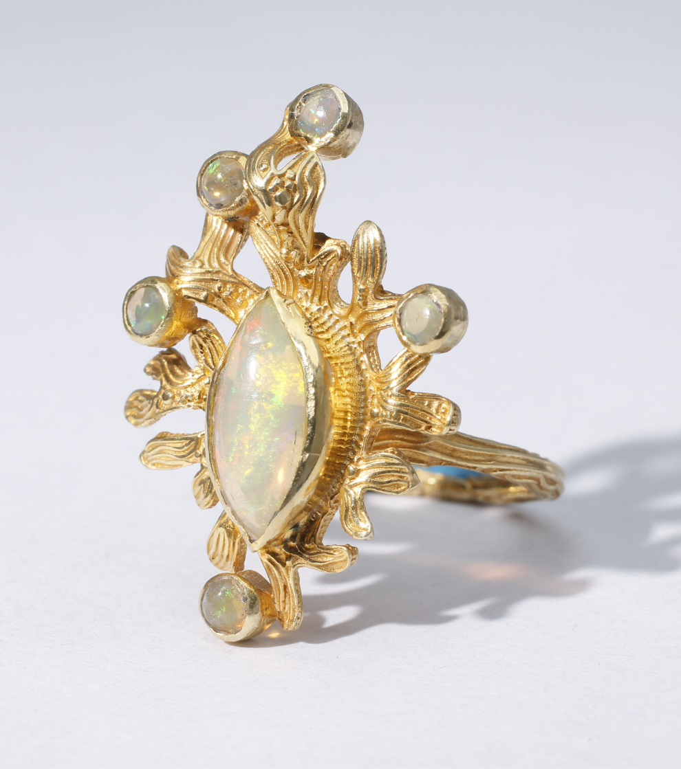 Golden Coral Reef Ring in Ethiopian Opal
